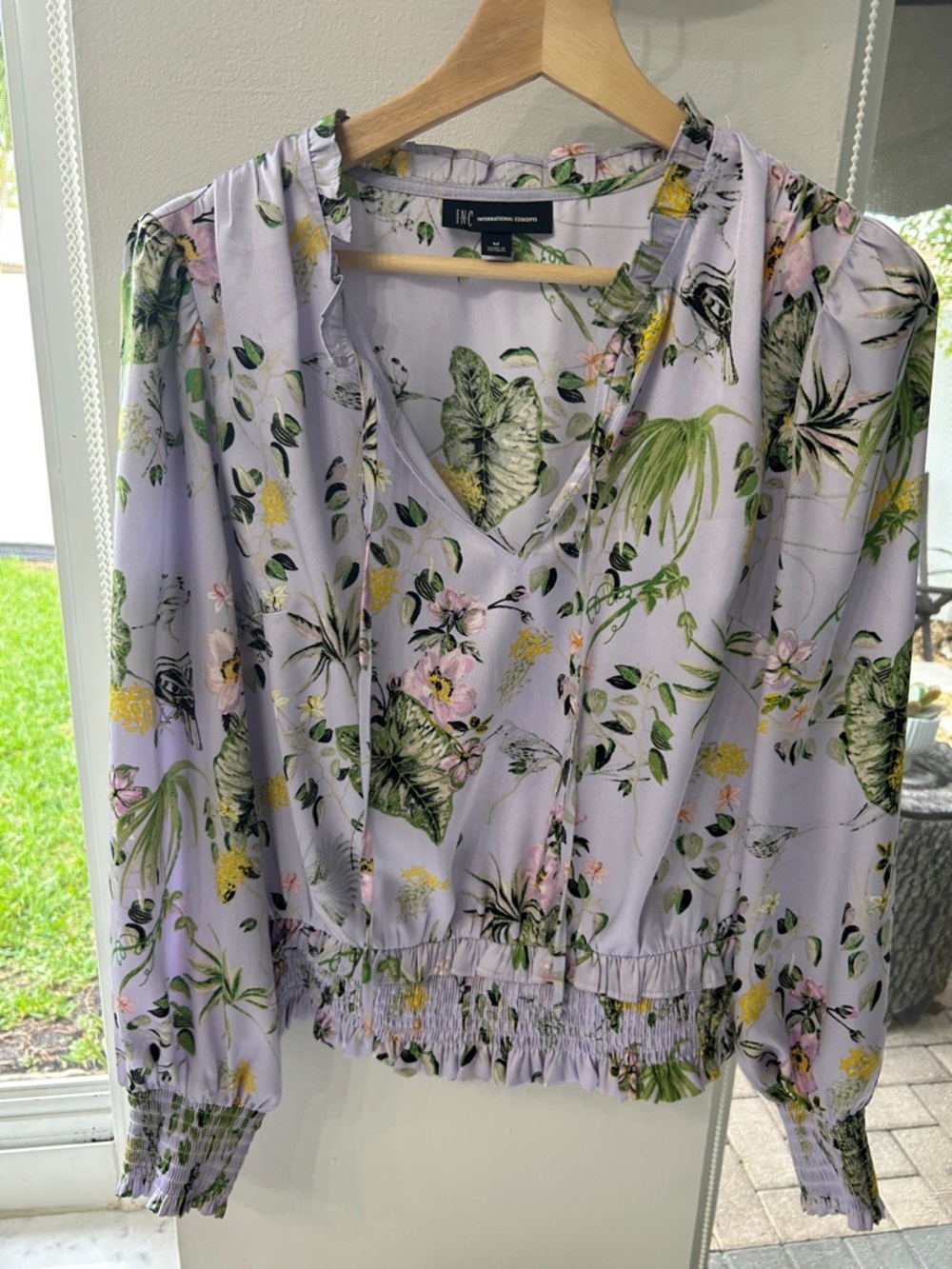 INC International Concepts Lavender Floral Button-Front Blouse